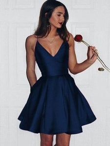 Spaghetti Straps A-line Deep V-neck Short Homecoming Dress with Pockets