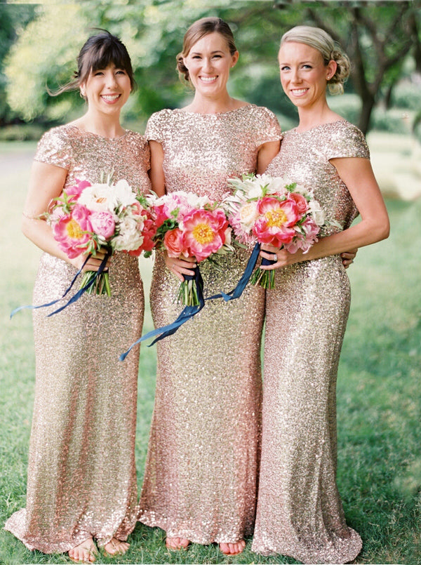 Cap-Sleeve Sequin Mermaid Evening Dress with Cowl Back