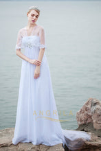 A-Line Empire Beading Chiffon Long Beach Wedding Dresses