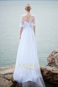 A-Line Empire Beading Chiffon Long Beach Wedding Dresses