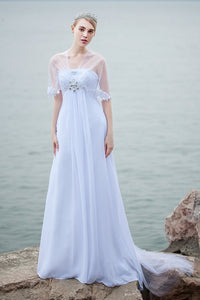 A-Line Empire Beading Chiffon Long Beach Wedding Dresses