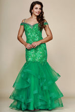 Beading Lace Ruffled Long Mermaid Formal Prom Dresses