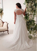 Plus size V-neck Cap Sleeve Lace Applique Pleated Long Chiffon Bridal Wedding Dresses