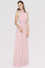 A-Line Halter Long Chiffon Formal Prom Bridesmaid Dresses