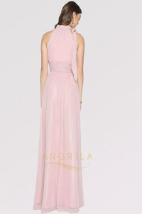 A-Line Halter Long Chiffon Formal Prom Bridesmaid Dresses