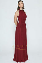 A-Line Halter Long Chiffon Formal Prom Bridesmaid Dresses