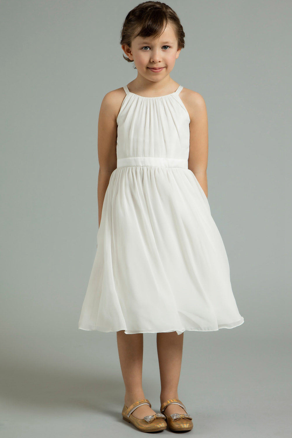 Short High-Neck Chiffon A-Line Flower Girl Dress