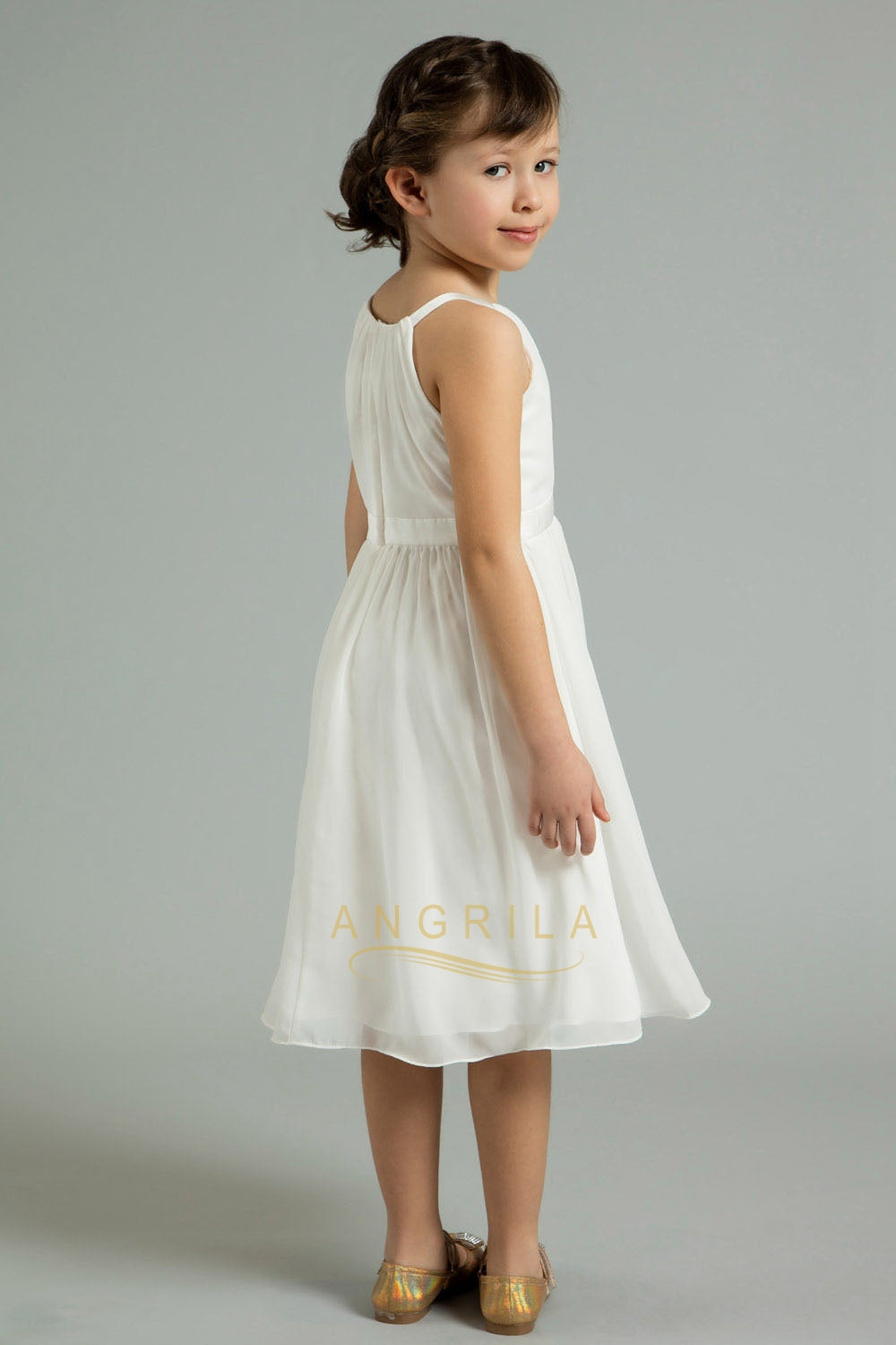 Short High-Neck Chiffon A-Line Flower Girl Dress