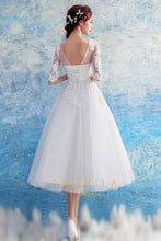 1/2 Sleeves Beading Tea-Length Tulle Wedding Dresses