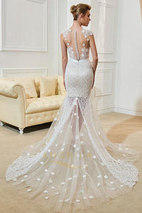 Lace Deep V-Neck Sleeveless Wedding Dresses