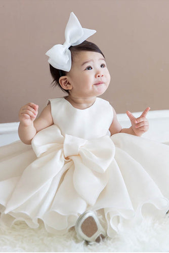 Cute Satin Toddler Flower Girl Dresses With Big Bow