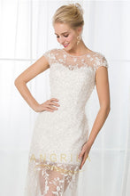 Cap Sleeves Illusion Neckline Long Bridal Dresses with Lace Applique