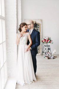 A-Line Scoop Neck Floor Length Tulle Wedding Dresses With Sequins
