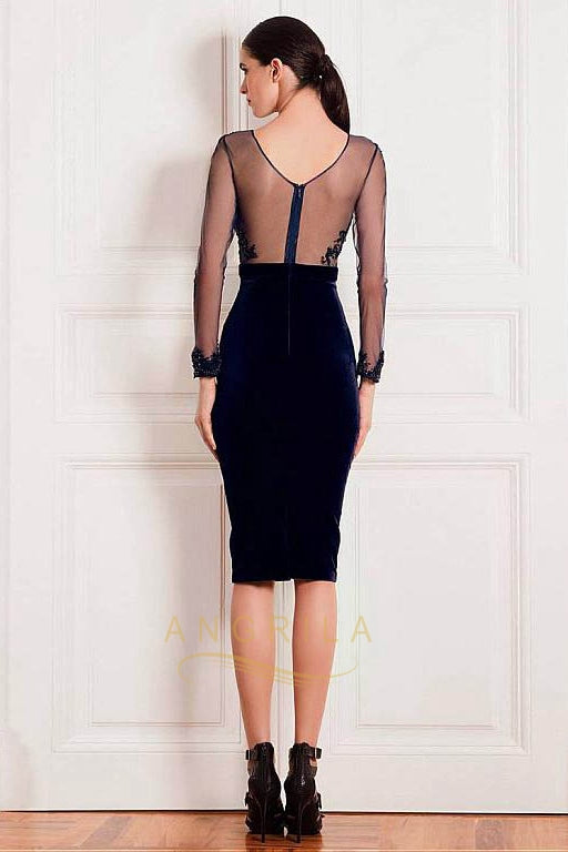 Marvelous Tulle & Flannel Scoop Neckline Long Sleeves Sheath Cocktail Dresses Secondary image