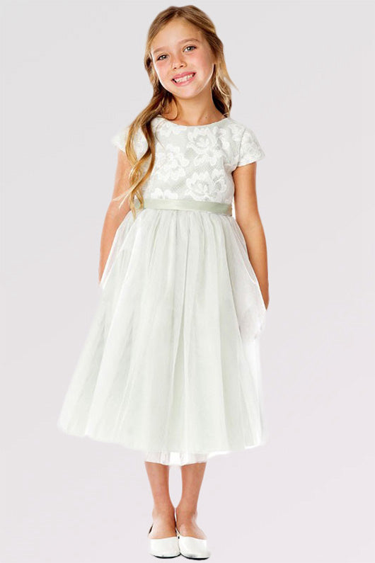 Cute A-line/Princess Cap Sleeves Tea-length Flower Girl Dresses