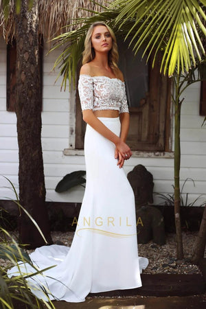 A-line Two-Piece Off-the-Shoulder Detachable Boho Wedding Dresses