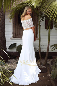 A-line Two-Piece Off-the-Shoulder Detachable Boho Wedding Dresses