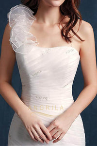 Trumpet/Mermaid One-Shoulder Long Beading Bridal Wedding Dresses with Ruffles