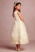Charming Tulle & Satin Jewel Neckline Flower Girl Dress with Handmade Flowers
