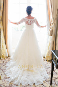 A-line/Princess Off-the-Shoulder Lace Wedding Dress with Sleeves