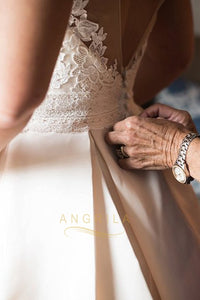 A-Line/Princess Lace Applique Illusion Wedding Dresses