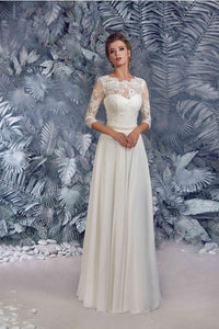 Junoesque A-line Lace & Chiffon Wedding Dresses with Rhinestones and Beads Belt