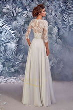 Junoesque A-line Lace & Chiffon Wedding Dresses with Rhinestones and Beads Belt