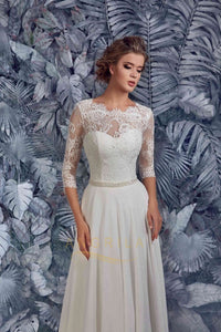 Junoesque A-line Lace & Chiffon Wedding Dresses with Rhinestones and Beads Belt