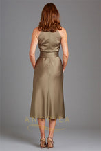 Elegant Sheath Halter Neckline Sleeveless Tea-length Satin Mother of the Bride Dresses