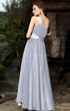 A-Line One-Shoulder Floor-Length Chiffon Prom Dresses With Beading Sequins