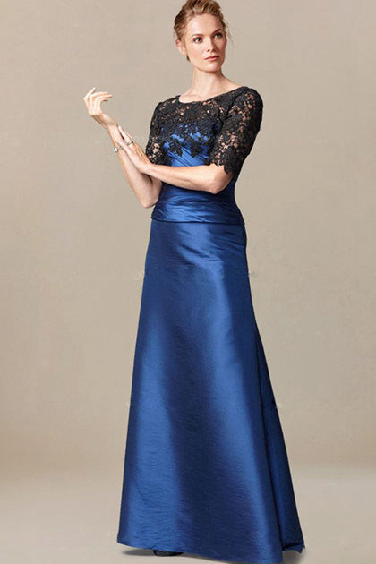 Silhouette_Sheath/Column Short Sleeves Lace Top Long Mother of the Bride Dresses