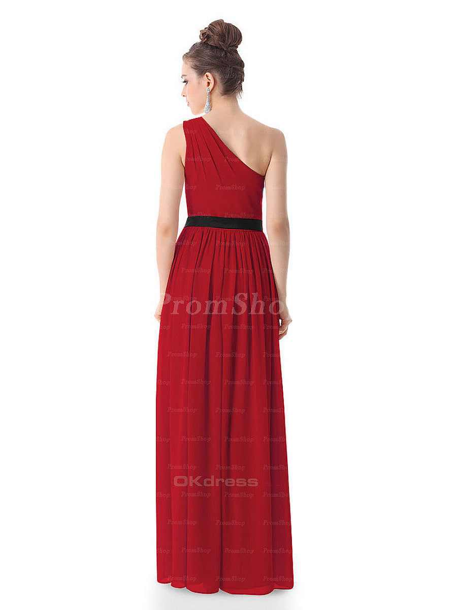 One-Shoulder Chiffon A-Line Evening Dress with Floral Waist Detail
