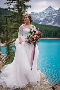 Ball Gown Plus Size  Lace Wedding Dresses with 3/4 Sleeves