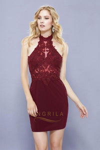 Sheath/Column Short Sleeveless Cocktail Dresses with Lace Appliques
