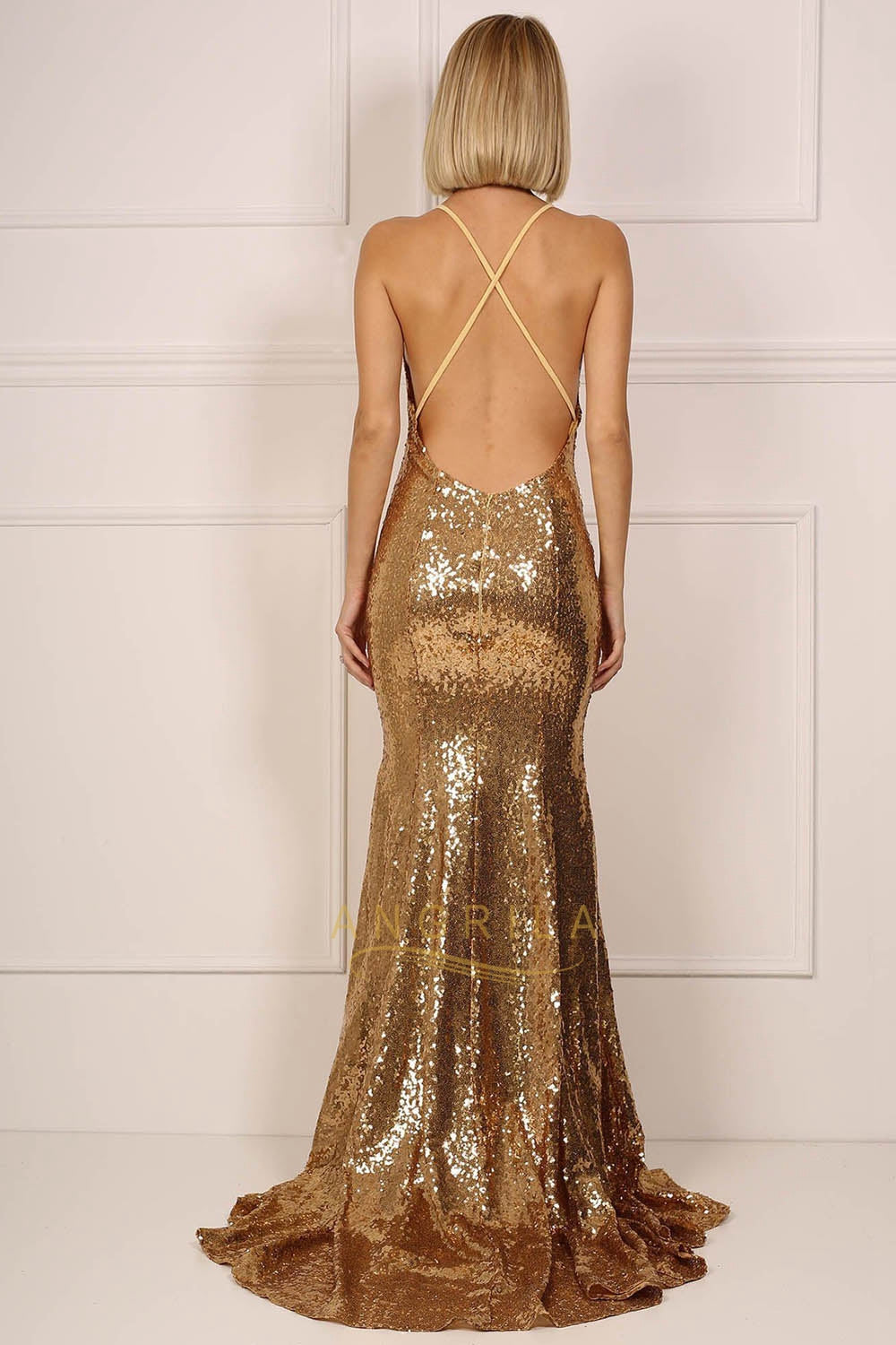 Crisscross-Back Sequin Mermaid Prom Dress