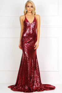 Sexy Trumpet/Mermaid Sequined Open Back Prom Dresses