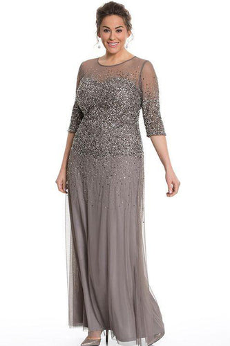 Sheath/Column 1/2 Sleeves Sequins Long Plus Size Mother of the Bride Dresses