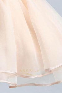 Champagne A-line/Princess Long Sleeves Flower Girl Dresses with Handmade Flowers