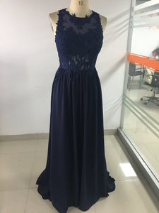 Chiffon A-line Scoop Neck Sleeveless Lace Bridesmaid Dress