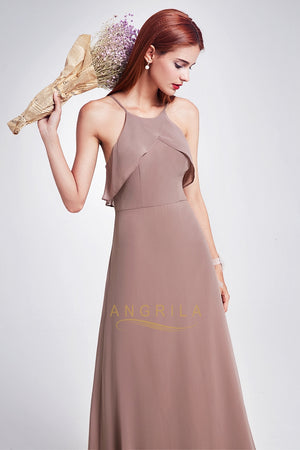 A-line/Princess Halter Sleeveless Long Chiffon Bridesmaid Dresses