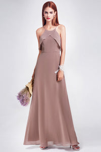 A-line/Princess Halter Sleeveless Long Chiffon Bridesmaid Dresses