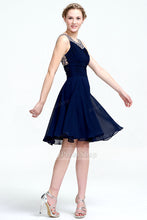 A-Line V-neck Short Chiffon Lace Prom Dresses With Sequins