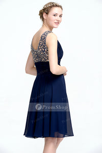 A-Line V-neck Short Chiffon Lace Prom Dresses With Sequins