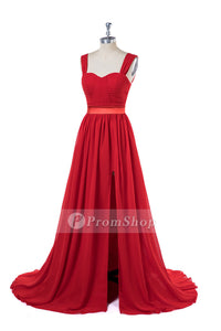 Princess Scoop Neck Floor-Length Chiffon Prom Dresses With Front High Slit