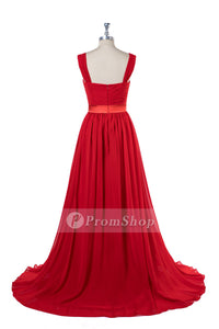 Princess Scoop Neck Floor-Length Chiffon Prom Dresses With Front High Slit