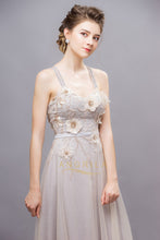 Chic Tulle Sleeveless Long Criss-cross Evening Dresses with Handmade Flowers