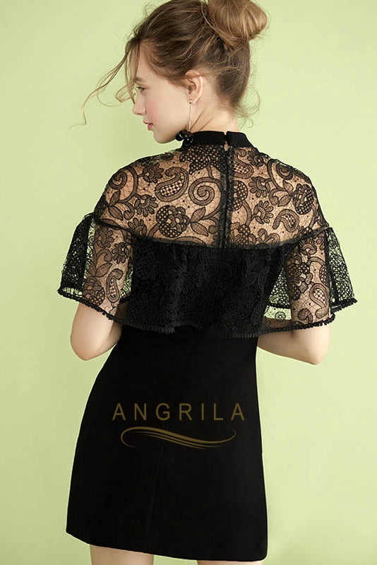 Chic Bow Tie Lace Short Sleeves Cocktail Dresses Secondary image