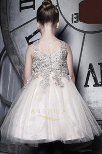 A-line/Princess Sleeveless Lace Applique Knee-length Flower Girl Dresses