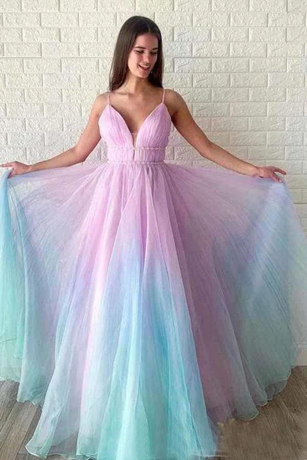 Ombre Spaghetti Straps Sleeveless A Line Prom Dress/ Custom Dresses Online Secondary image