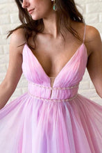 Ombre Spaghetti Straps Sleeveless A Line Prom Dress/ Custom Dresses Online